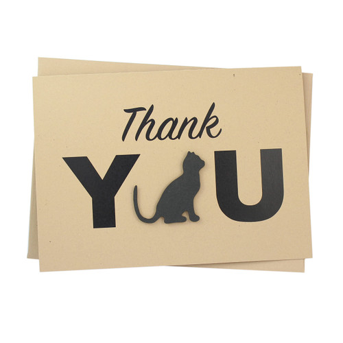 Cat Thank You Greeting Notecards Pack of 10 Handmade 5x7 card black cat silhouette Kraft brown with envelopes blank inside