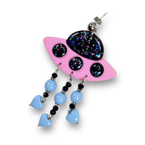 Ufo Dangling Beam Alien Earrings Handmade Polymer Clay Statement Colorful Jewelry (Pink Ufo) Ufo Dangling Beam Alien Earrings Handmade Polymer Clay Statement Colorful Jewelry (Pink Ufo)