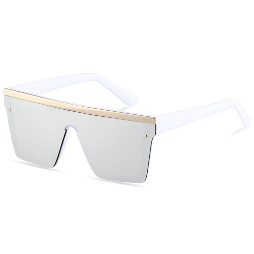 LYZOIT Square Oversized Sunglasses for Women Men Big Flat Top Fashion Shield Large UV Protection Rimless Shades White Mirrored Silver Sun glasses