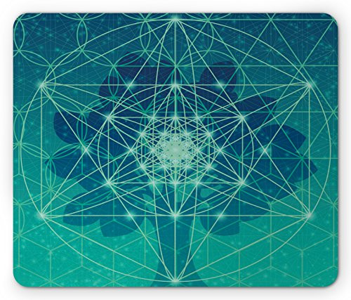 Ambesonne Sacred Geometry Mouse Pad, Digital Futuristic Tree of Life with Space Plains Archaic Pattern, Standard Size Rectangle Non-Slip Rubber Mousepad, Petrol Blue Green