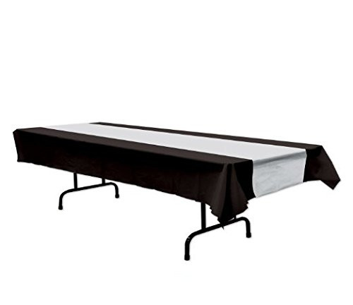 Black & Silver Tablecover Party Accessory (1 Count) (1/pkg) Pkg/3