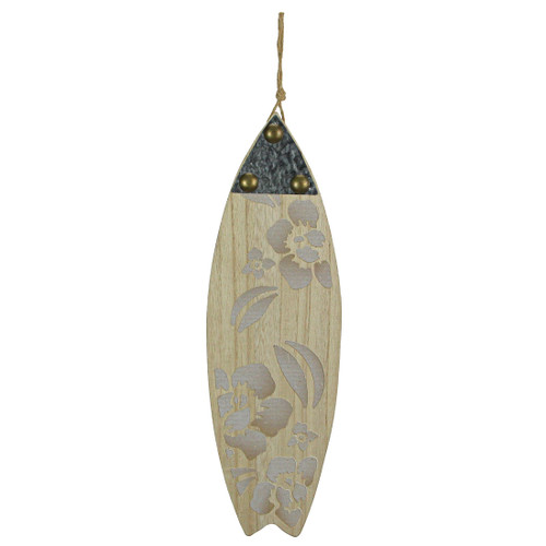 Chesapeake Bay Ltd 16 Inch Carved Wood & Metal Flower Surfboard Wall Hanging Beach Home Decor Art