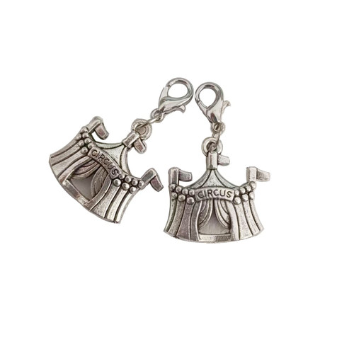TARAKI 2Pcs Ancient Silver Circus Tent Clip Charm for Bracelets, Necklaces, Earring Charm, Zipper Pulls for Purses