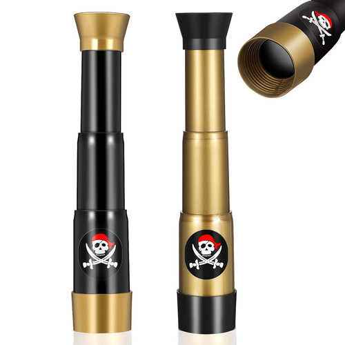 2 Pieces Plastic Pirate Telescope Toy for Children Mini Portable Adjustable Retro Telescope Mini Plastic Pirate Captain Monocular Telescopes Toy for Party Favor Supplies, Bronze and Black