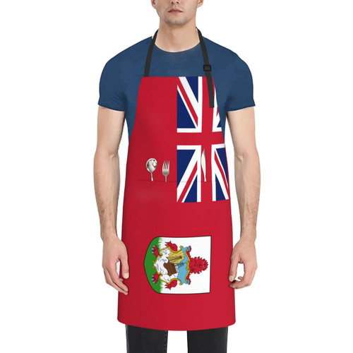 MULIHU Flag Of Bermuda Apron Adjustable Waterproof With Pockets Bib Kitchen Cooking Aprons Chef Aprons For Men Women