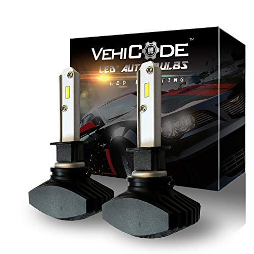 VehiCode H1 LED Projector Headlight Bulb Conversion Kit (Fog/Daytime Running Light) - High Power 6-CSP 1919 LED - 6800lms 6000K White High Beam Plug-N-Play Fanless Replacement (2 Pack)