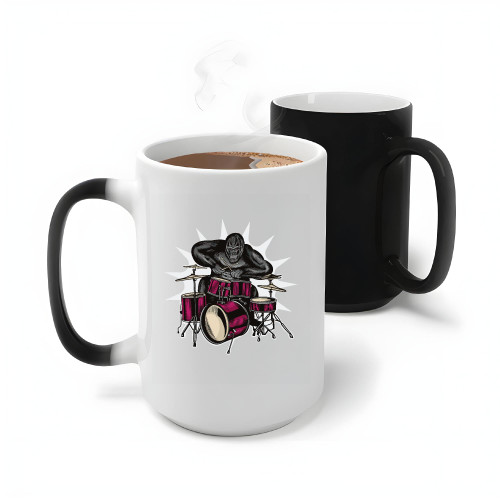 Music Gift for Drummers Gorilla Playing Drums Gift for Music Lovers 11oz 15oz Color Changing Mug