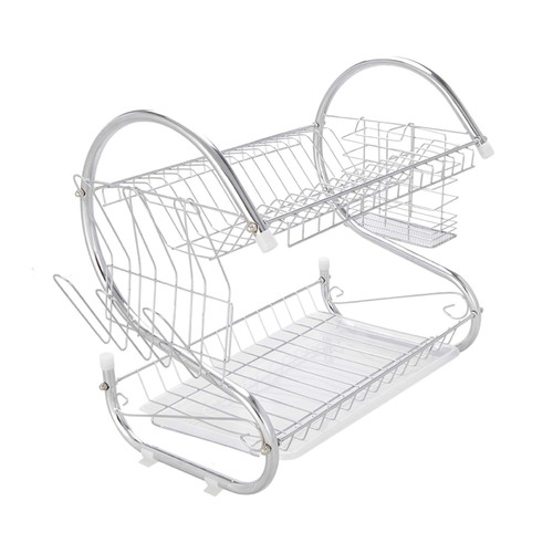 Dish Drying Rack, Stainless Steel 2-Tier Dish Rack with Utensil Holder, Cup Drying Rack, Drainboard Tray and Dish Drainer for Kitchen Counter