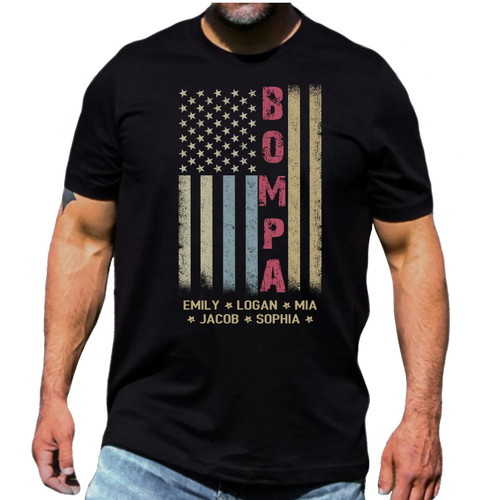 GRS Helmets Personalized US American Flag Shirt Gifts for Bompa, Fathers Day Shirt for Men, Bompa T Shirt, Bompa Gifts from Grandkids