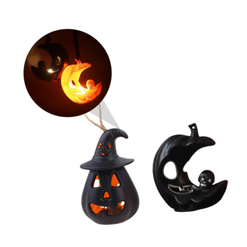 OFFSCH 2 Pcs Halloween Jack-o-Lantern Pumpkin Candle Holder Halloween Hanging Lamp Led Pumpkin Lamp Halloween Skull Light Pumpkin Night Light Led Candle Lantern Led Decor Battery Desktop