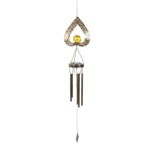 Solar Wind Chimes, Heart Crackle Glass Ball Solar LED Light Wind Chimes Metal LED Hanging Chime Decor for Home Outdoor Yard Patio Garden Decor