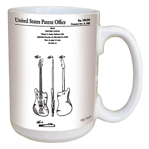 Fender Guitar Patent Coffee Mug - Large 15 Ounce Ceramic Mug