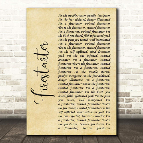 The Card Zoo Firestarter Rustic Script Song Lyric Quote Wall Art Gift Print