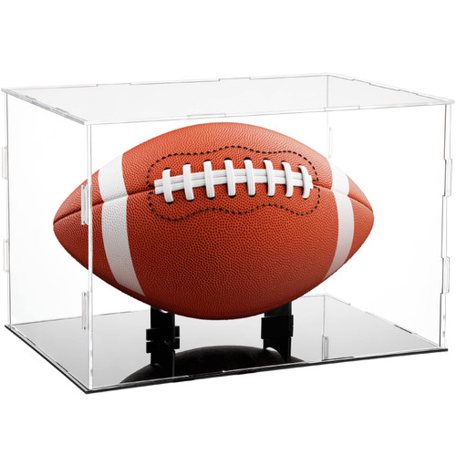 Football Display Case Full Size Acrylic Football Holder with Lid and Black Base Clear Football Boxes with Ball Holder, 12.4 x 8.4 x 8.2 Inch