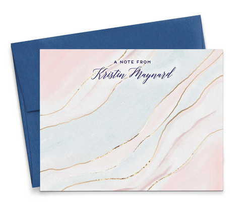 Light Blue and Pink Agate Personalized Stationery for Women, Personalized Geode FOLDED Note Cards with Envelopes, Personalized Stationary for Women with Script Font, Your Choice of Colors and Quantity