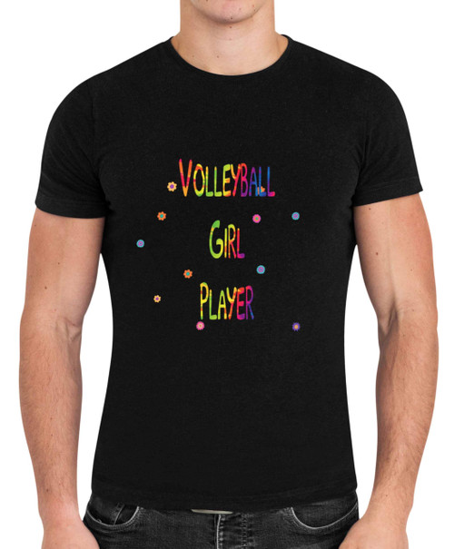 Volleyball Girls Flower Gift for Volleyball Players - Natural Base with Multicolor Design Multi Size Black T-shirt