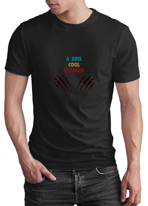 Reel Cool Grandpa Gift, Father's Day Present for Fisherman Grandpas - Multi Size Black T-shirt