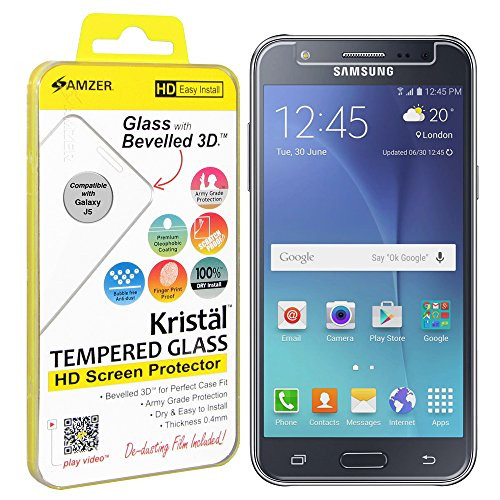 AMZER Kristal Tempered Glass HD Screen Protector for Samsung Galaxy J5 - Retail Packaging - HD Clear