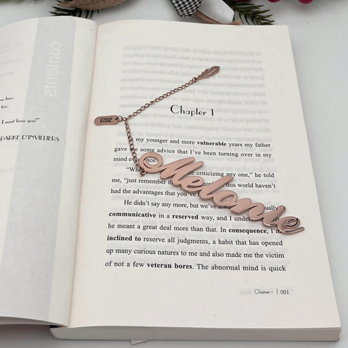 Auchic Personalized Name Bookmark Custom Stainless Steel Name Bookmark Metal Bookmark Unique Gift for Book Lovers Gift for Graduation Retirement Birthday Anniversary Christmas (Rose Gold)