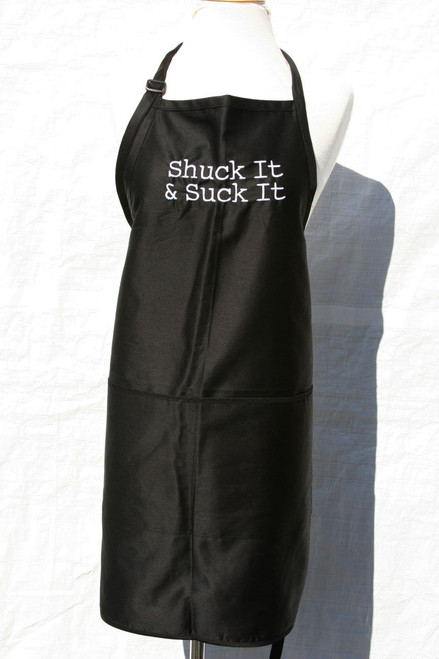 KNBC Graphics Black Embroidered Apron Shuck it and Suck it