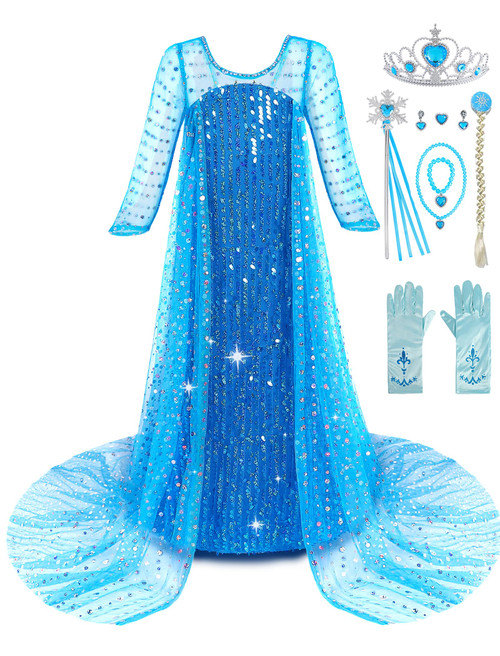 Aoiviss Princess Elsa Dress for Girls Luxury Sequin Frozen Dresses Fancy Dress up for Halloween Carnival Snow Party Cosplay