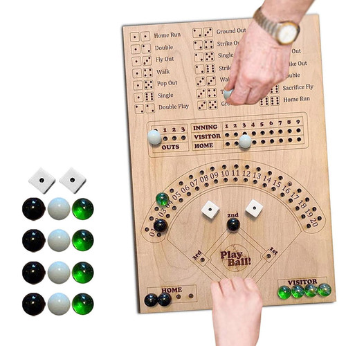 EOQIFJM Baseball Dice Board Game, Wooden Board Game with Dice and Marbles, Baseball Gameboard for Kids Adults Brithday, Classic Math Number Game with 12 Glass Pinballs (1 PCS)
