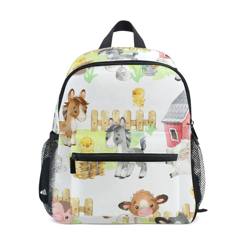 ODAWA Watercolor Farm Animals Kids Backpacks with Name Tag Backpack for Girls