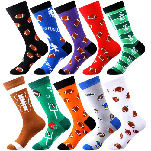 Ficerd 10 Pairs Novelty Football Soccer Socks Sports Themed Crew Socks Unisex Soccer Football Lover Gifts for Women Men (Football)