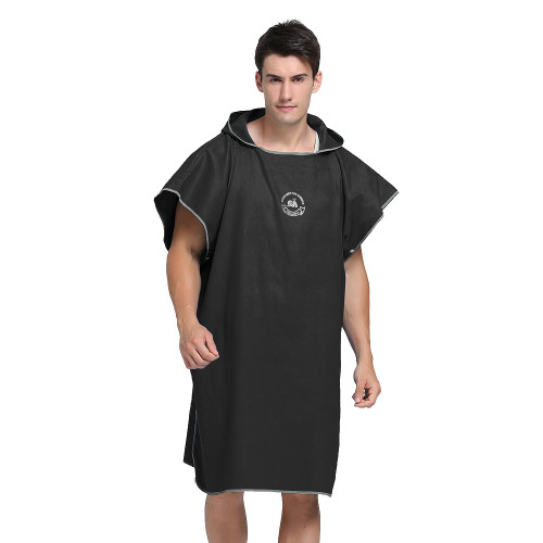 MIFXIN Beach Surfing Robe Wetsuit Changing Towel Poncho Bath Robe with Hood One Size Fits All Men Women (Black)