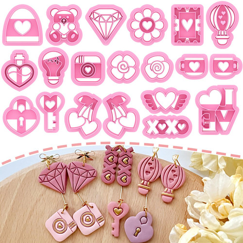 Dacmern Valentines Polymer Clay Cutters - 20Pcs Valentine Heart Shaped Clay Cutters for Earrings Making, Valentine's Day Clay Earring Cutters, Valentine's Day Gift Clay Cutters