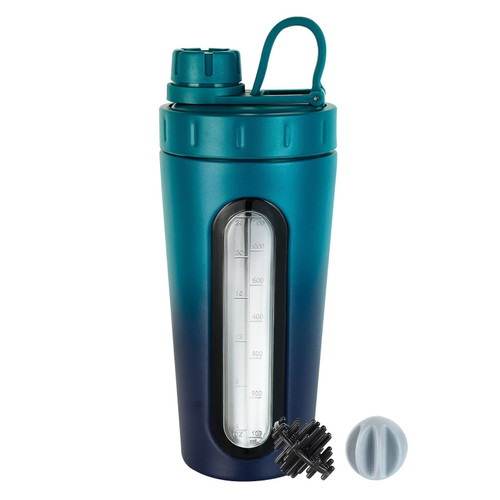TOOFEEL Stainless Steel Shaker Bottle - 28 oz Metal Shaker Cups for Protein Shakes, 2 Whisk Ball, Not Stays Cold/Hot, Visible Window Protein Shaker Bottle, Gym Workout Leakproof Shaker Bottle