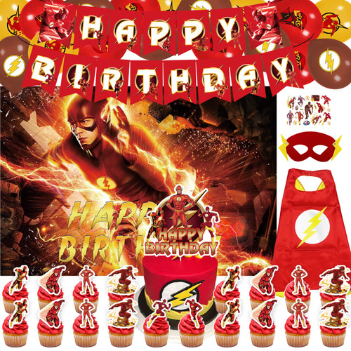 102 Pcs Flash Birthday Party Supplies Flash Birthday Decorations Include Happy Birthday Banner?Balloons, Cake Topper, Cupcake Toppers, Mask, Cloak and Stickers,Birthday Party Supplies for Boys 102 Pcs Flash Birthday Party Supplies Flash Birthday Decorations Include Happy Birthday Banner?Balloons, Cake Topper, Cupcake Toppers, Mask, Cloak and Stickers,Birthday Party Supplies for Boys