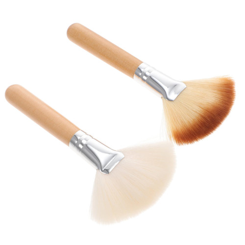 Beavorty 2Pcs loose powder brush makeup brush blush applicator brush fan makeup brushes fan brush highlighter brush fan powder brush large fan facial makeup brush set Miss fluffy Wood
