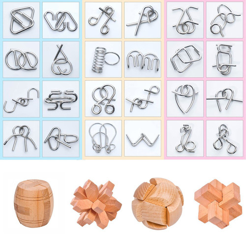 Yumpanda Brain Teaser Puzzles 28Pcs, 3D Wooden and Metal Puzzle Games for Kids and Adults,IQ Logic Test Unlock Interlock Game Brain Puzzles,Puzzle Toy Brain Teaser Puzzle Ball&Puzzle Cube