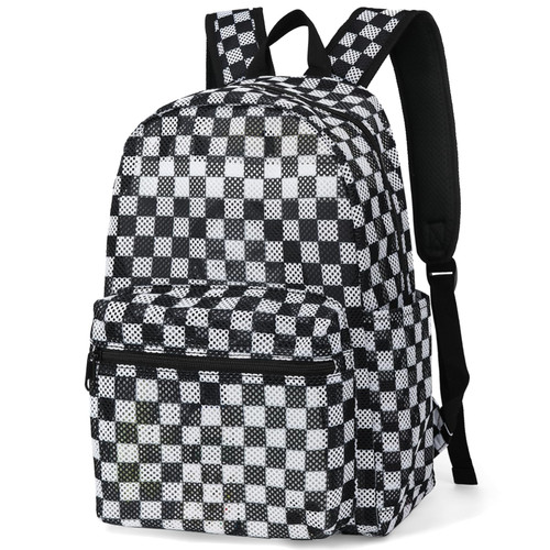 Yusudan Checkered Mesh Backpack for Girls, Kids Semi-Transparent School Bookbag Women See Through Beach Bag Daypack