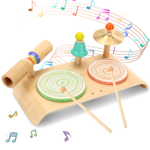 OATHX Kids Drum Set, Baby Musical Instruments Toys for Toddlers, 6 in 1 Wooden Musical Toys, Educational Percussion Drum Sensory Toys Montessori Toys for Kids