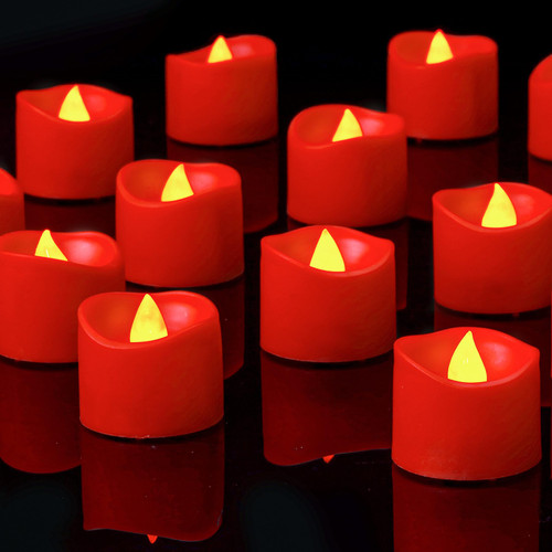 SingTok 48 Pack LED Red Tea Light Battery Operated, Flameless Flickering Red Votive Candles Outdoor Electric Tealights Fake Candle Bulk for Christmas Light Halloween Wedding Romantic Party Decorations