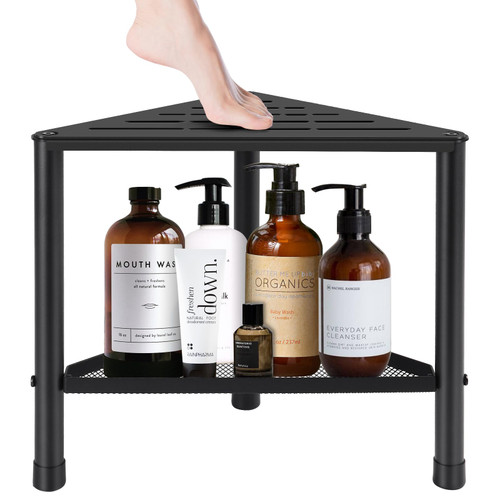 KUKUVI Metal Corner Shower Bench Stool, Bathroom Shower Bench with Storage Shelf, Waterproof Shower Stool for Inside Shower, Small Step Stools, Bathroom Bench Seat Shower Stool for Shaving Legs