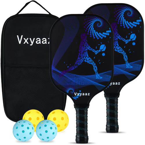 Vxyaaz Pickleball Paddle,Pickleball Paddles Set of 2,Fiberglass Pickleball Set with Pickle Ball Rackets,2 Blue Pickleball Paddles, 4 Balls& Bag, Pickleball Bat Set for Men and Women Beginner