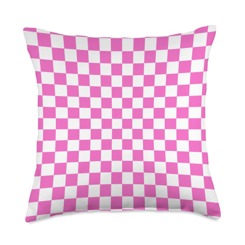 Pink and white Checkered Big Checkerboard Pattern Pink and White Classic Checkered Big Checkerboard Pattern Throw Pillow, 18x18, Multicolor