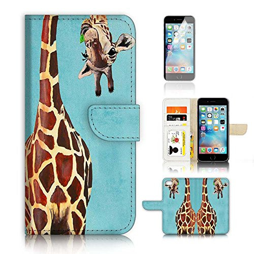 ( For iPhone 8 / iPhone 7 ) Wallet Case Cover and Screen Protector Bundle A4131 Giraffe