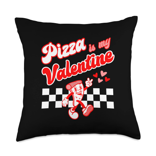 Funny Valentine's Day Pizza Is My Valentine Design Valentines Day Pizza Checkerboard Throw Pillow, 18x18, Multicolor