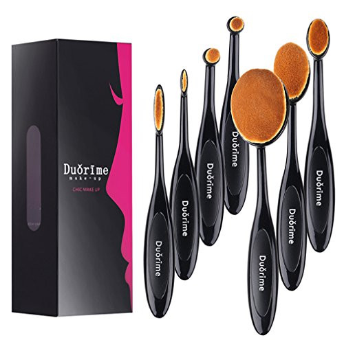 Duorime New 7pcs Black Oval Toothbrush Makeup Brush Set Cream Contour Powder Concealer Foundation Eyeliner Cosmetics Tool 