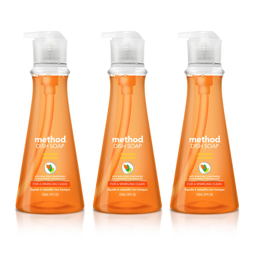 Method Gel Dish Soap, Clementine, Biodegradable Formula, Tough on Grease, 18 Fl Oz (Pack of 3)