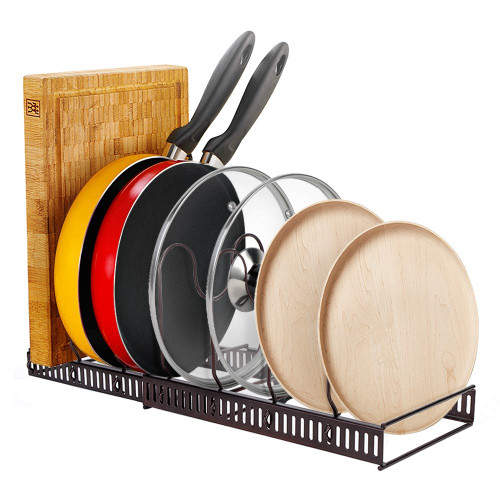 Kitchen Cabinet Pan Pot Lid Organizer Rack, Expandable and Compartments Kitchen Pot Racks