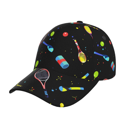 Funny Tennis Racquets and Tennis Balls Unisex Baseball Cap, Adjustable Snapback Hats Ball Hat Sport Casual Caps Dad Hat Trucker Cap