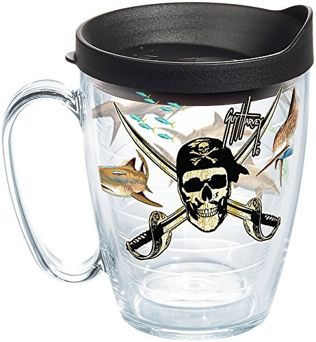 Tervis 1258360 Guy Harvey - Under Sea Pirate Insulated Tumbler with Wrap and Black Lid, 16oz Mug, Clear