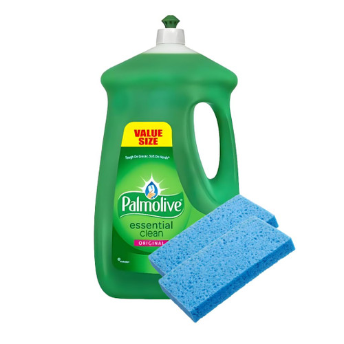 Palmolive Dishwashing Liquid Dish Soap, 90 Ounce Palmolive Dish Liquid Soap Original Scent Detergent Bulk Size for Households, Hotel, Restaurants with 2 PACK of sponges