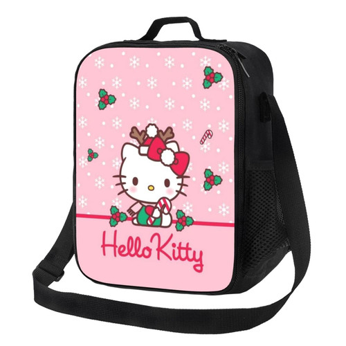 NICEO Anime Hello Cat Kitty Lunch Box Cooler Bag Travel Portable Storage Reusable Crossing Bag For Women And Men Cartoon Christmas Kitty Theme Lunch Bags