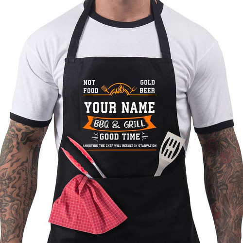 Personalized BBQ Aprons for Men, Funny Cooking BBQ Apron Gifts - Cotton, Adjustable with 2 Pockets - Annoying - Black